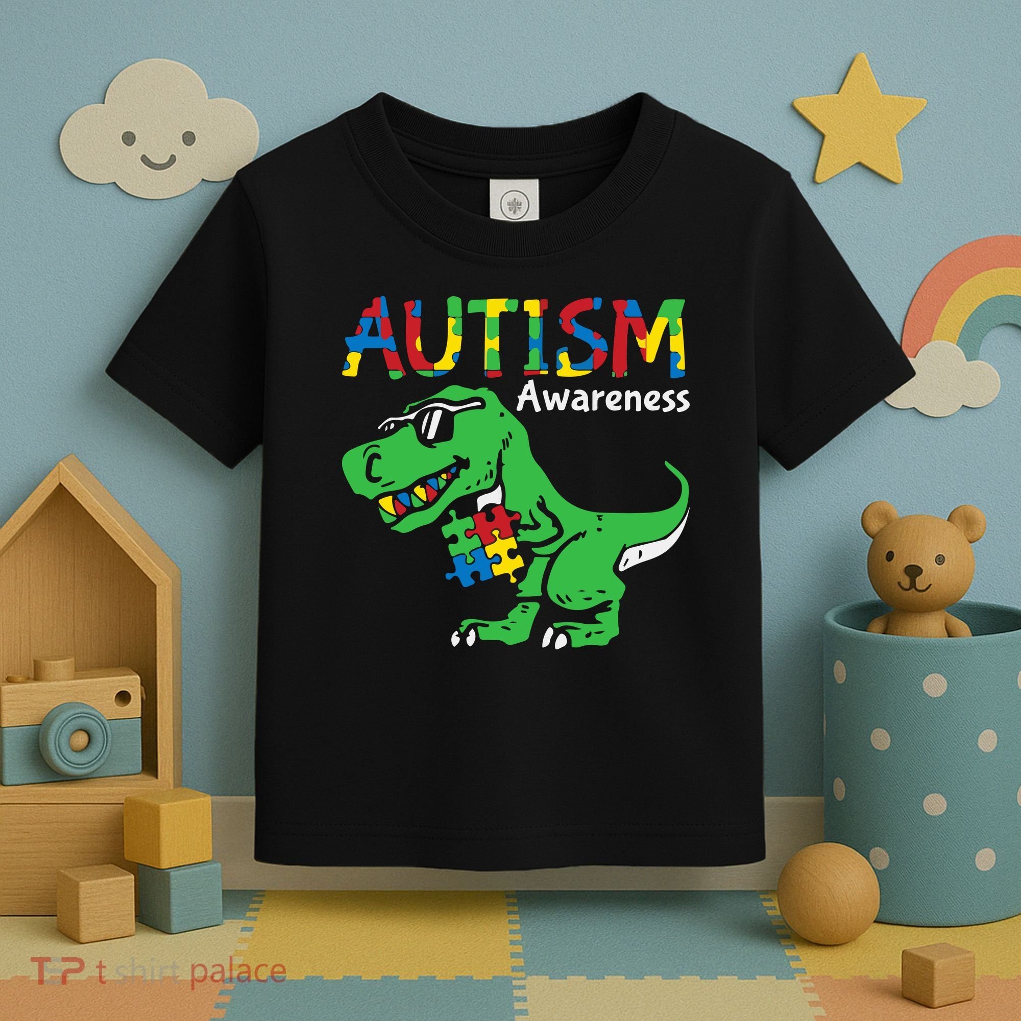 Autism Awareness Dinosaur Autism Heart Puzzle Toddler T-Shirt