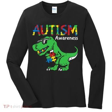 Autism Awareness Dinosaur Autism Heart Puzzle Women's Long Sleeve Shirt