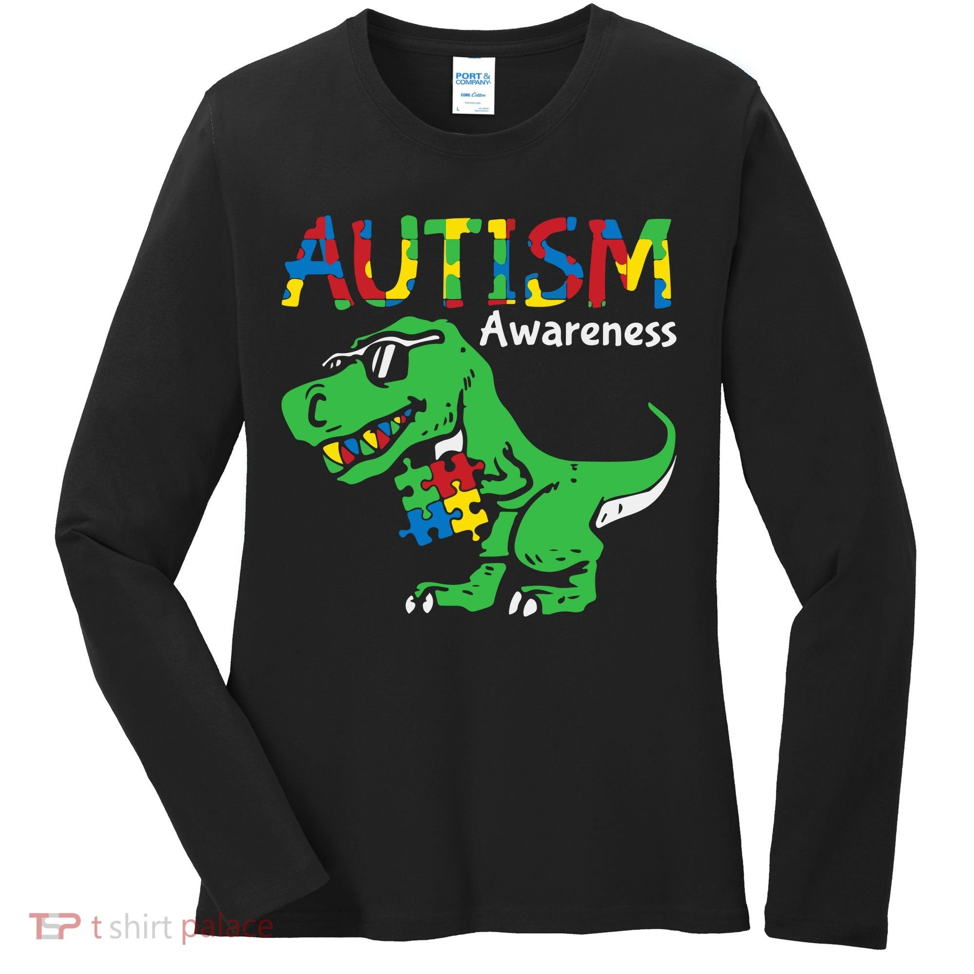 Autism Awareness Dinosaur Autism Heart Puzzle Women's Long Sleeve Shirt