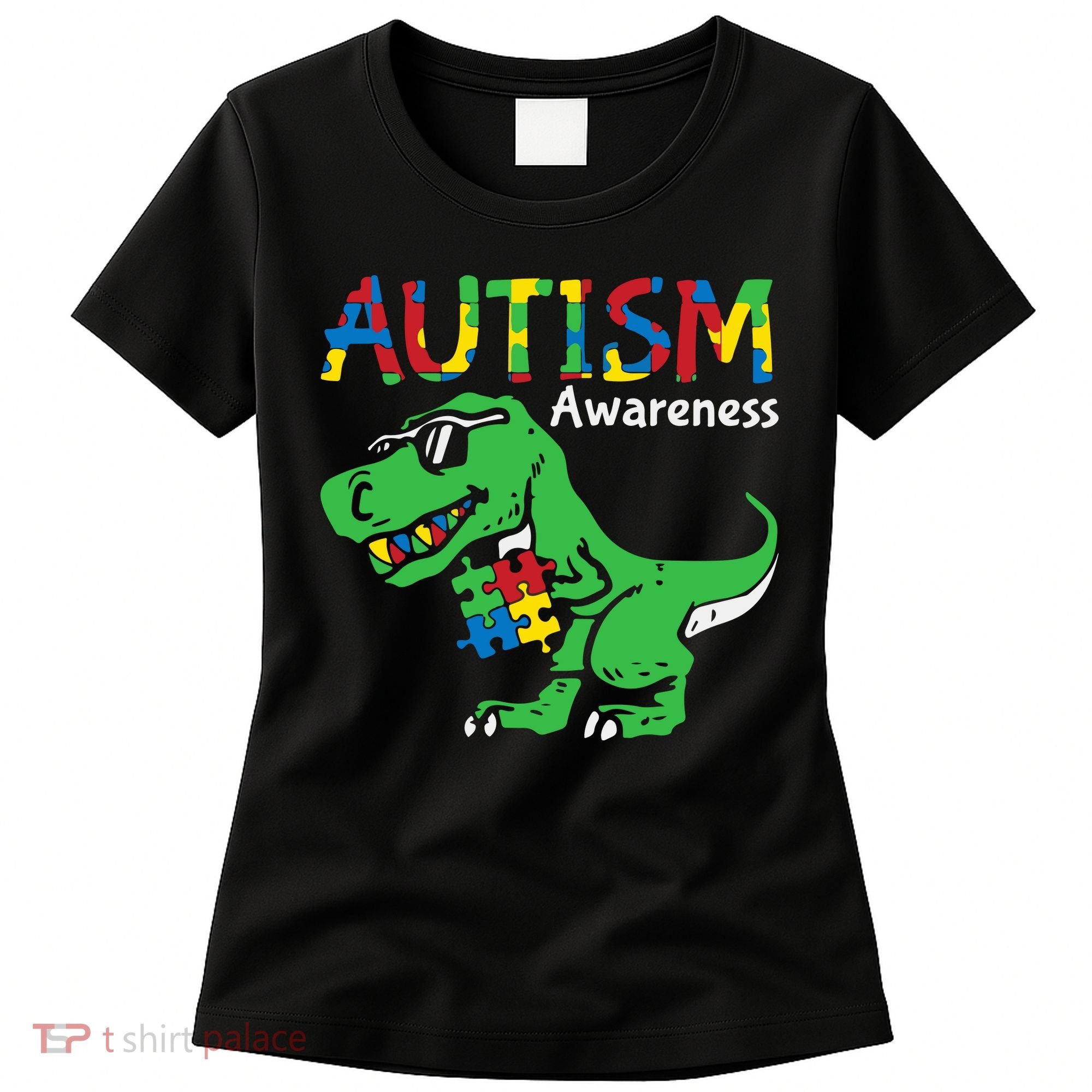 Autism Awareness Dinosaur Autism Heart Puzzle Women's T-Shirt