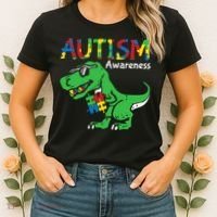 Autism Awareness Dinosaur Autism Heart Puzzle Women's T-Shirt thumb 2