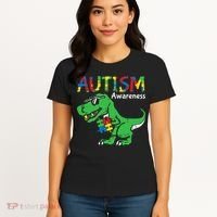 Autism Awareness Dinosaur Autism Heart Puzzle Women's T-Shirt thumb 4