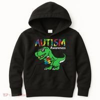 Autism Awareness Dinosaur Autism Heart Puzzle Kids Hoodie thumb 0