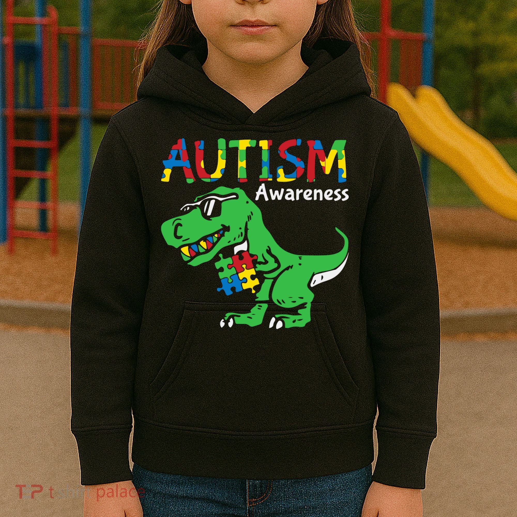 Autism Awareness Dinosaur Autism Heart Puzzle Kids Hoodie