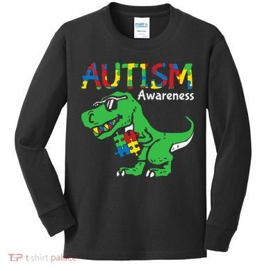 Autism Awareness Dinosaur Autism Heart Puzzle Kids Long Sleeve Shirt