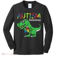 Autism Awareness Dinosaur Autism Heart Puzzle Kids Long Sleeve Shirt thumb 0