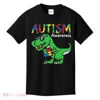Autism Awareness Dinosaur Autism Heart Puzzle Kids T-Shirt thumb 0