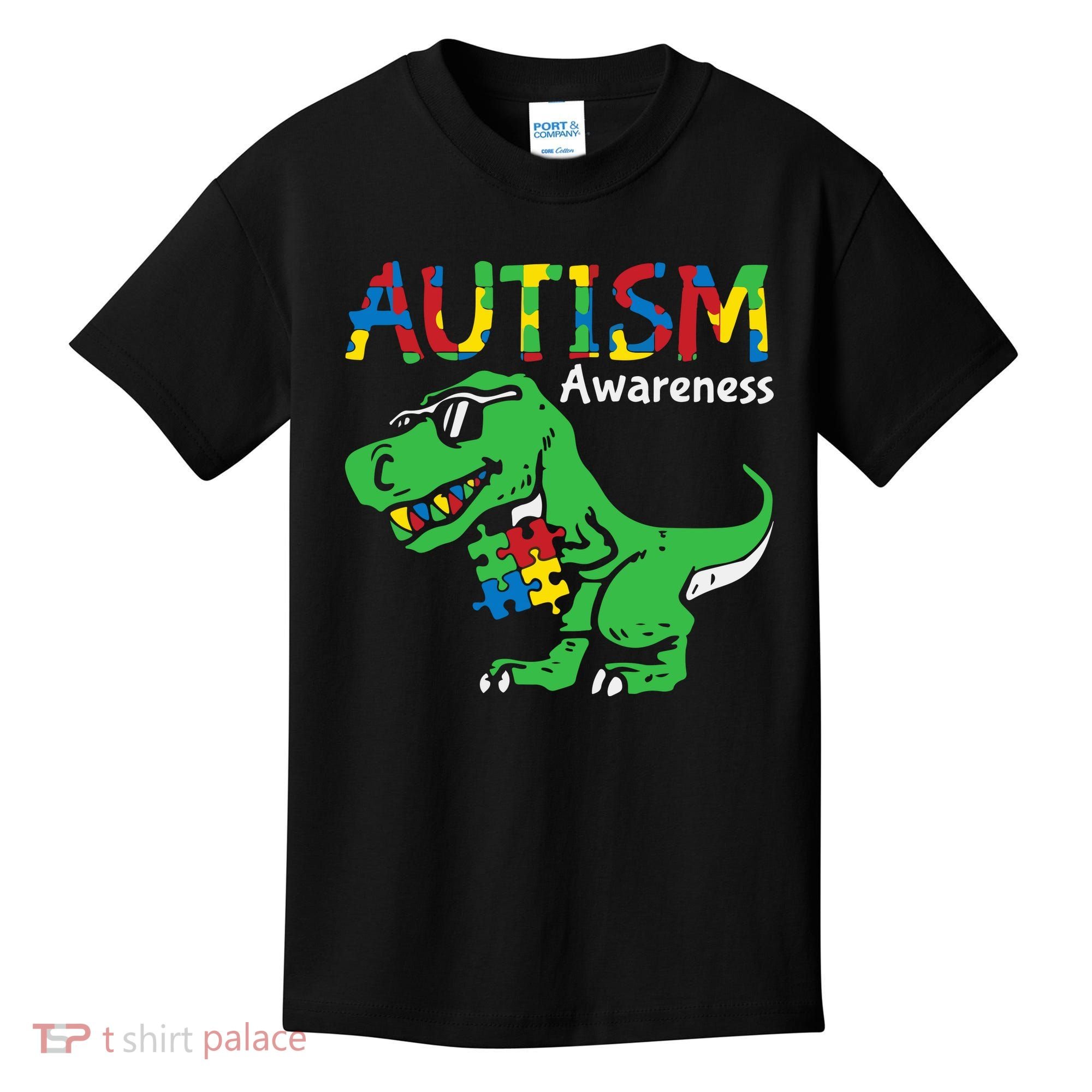 Autism Awareness Dinosaur Autism Heart Puzzle Kids T-Shirt