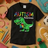 Autism Awareness Dinosaur Autism Heart Puzzle Kids T-Shirt thumb 3