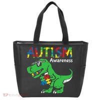 Autism Awareness Dinosaur Autism Heart Puzzle Tote Bag thumb 0