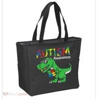 Autism Awareness Dinosaur Autism Heart Puzzle Tote Bag thumb 2