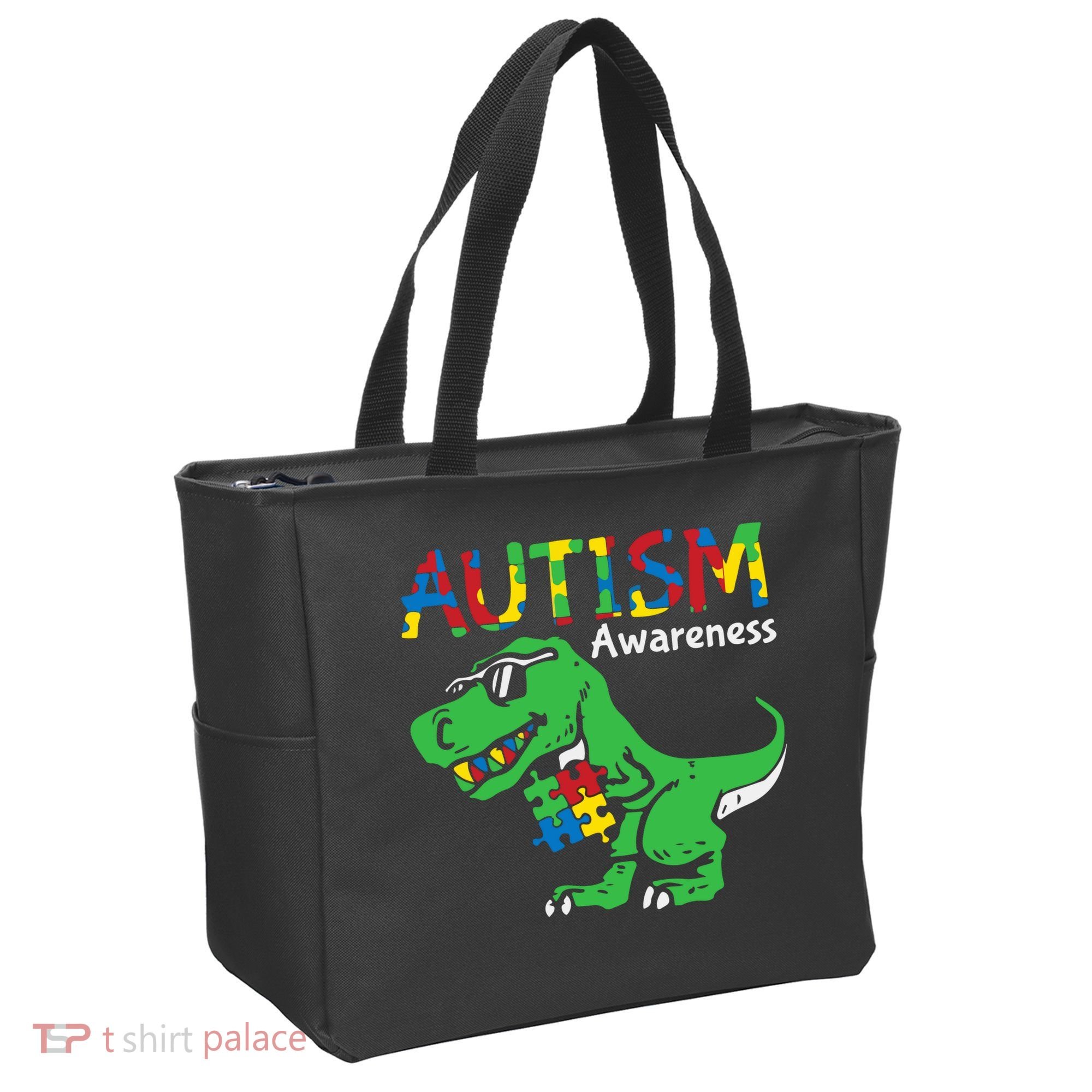 Autism Awareness Dinosaur Autism Heart Puzzle Tote Bag