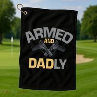 Armed And Dadly Funny Deadly Father Gift For Fathers Day Golf Towel thumb 1
