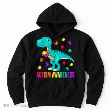 Autism Awareness Dinosaur Colorful Autism Puzzle Pieces Hoodie
