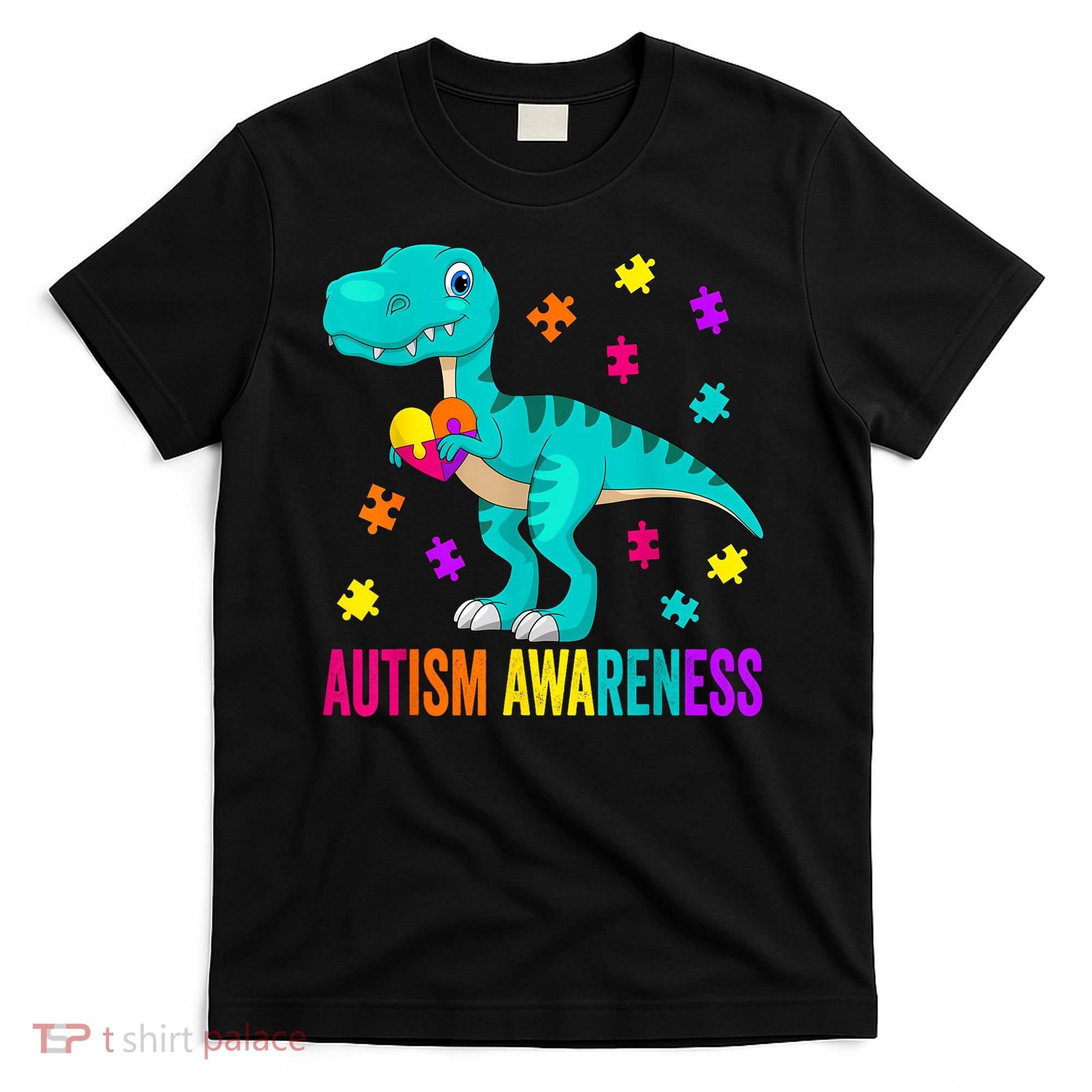 Autism Awareness Dinosaur Colorful Autism Puzzle Pieces T-Shirt