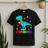 Autism Awareness Dinosaur Colorful Autism Puzzle Pieces T-Shirt thumb 2