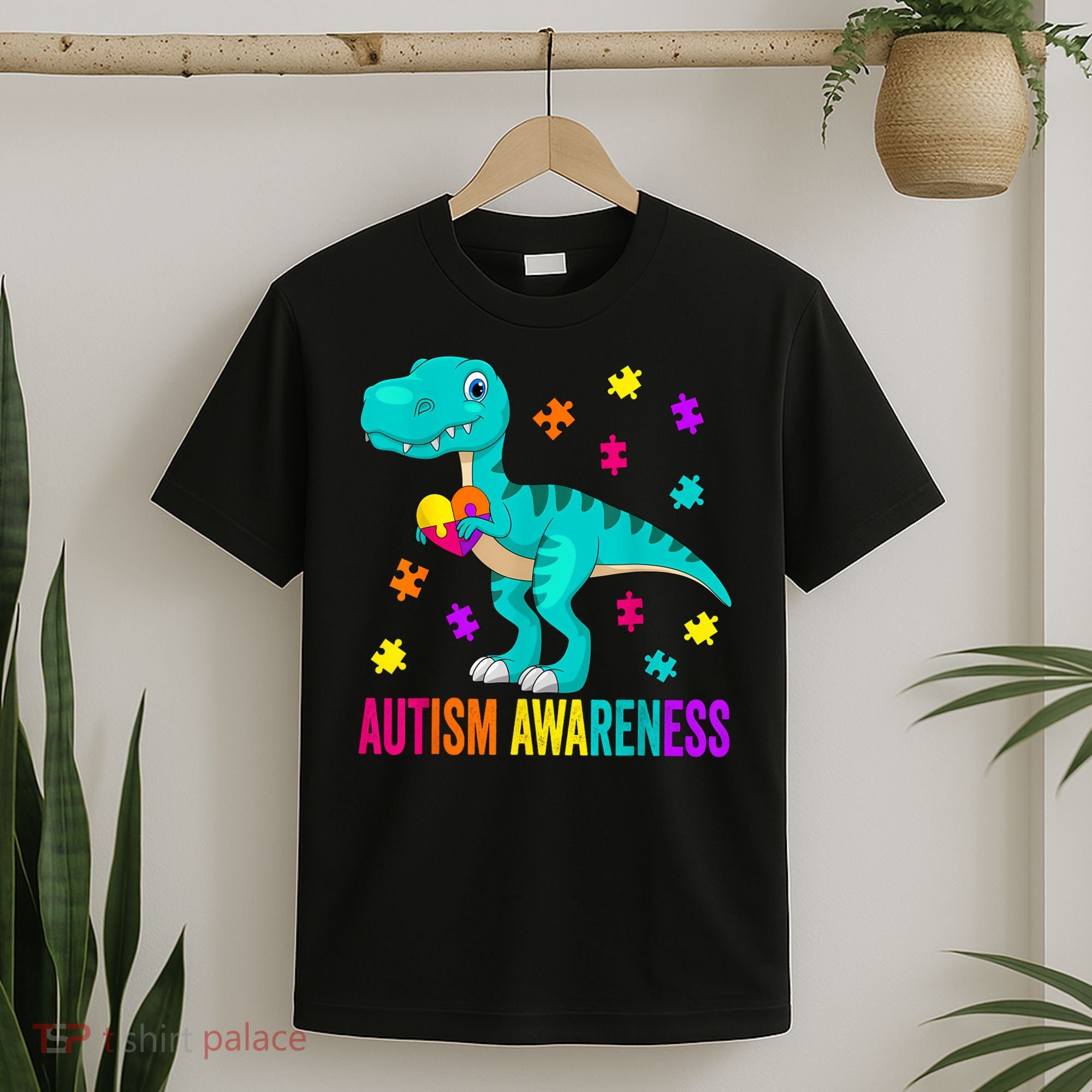 Autism Awareness Dinosaur Colorful Autism Puzzle Pieces T-Shirt