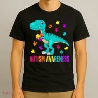Autism Awareness Dinosaur Colorful Autism Puzzle Pieces T-Shirt thumb 3