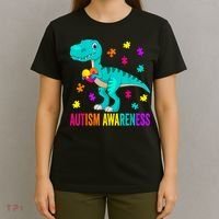 Autism Awareness Dinosaur Colorful Autism Puzzle Pieces T-Shirt thumb 4