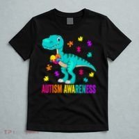 Autism Awareness Dinosaur Colorful Autism Puzzle Pieces T-Shirt thumb 5