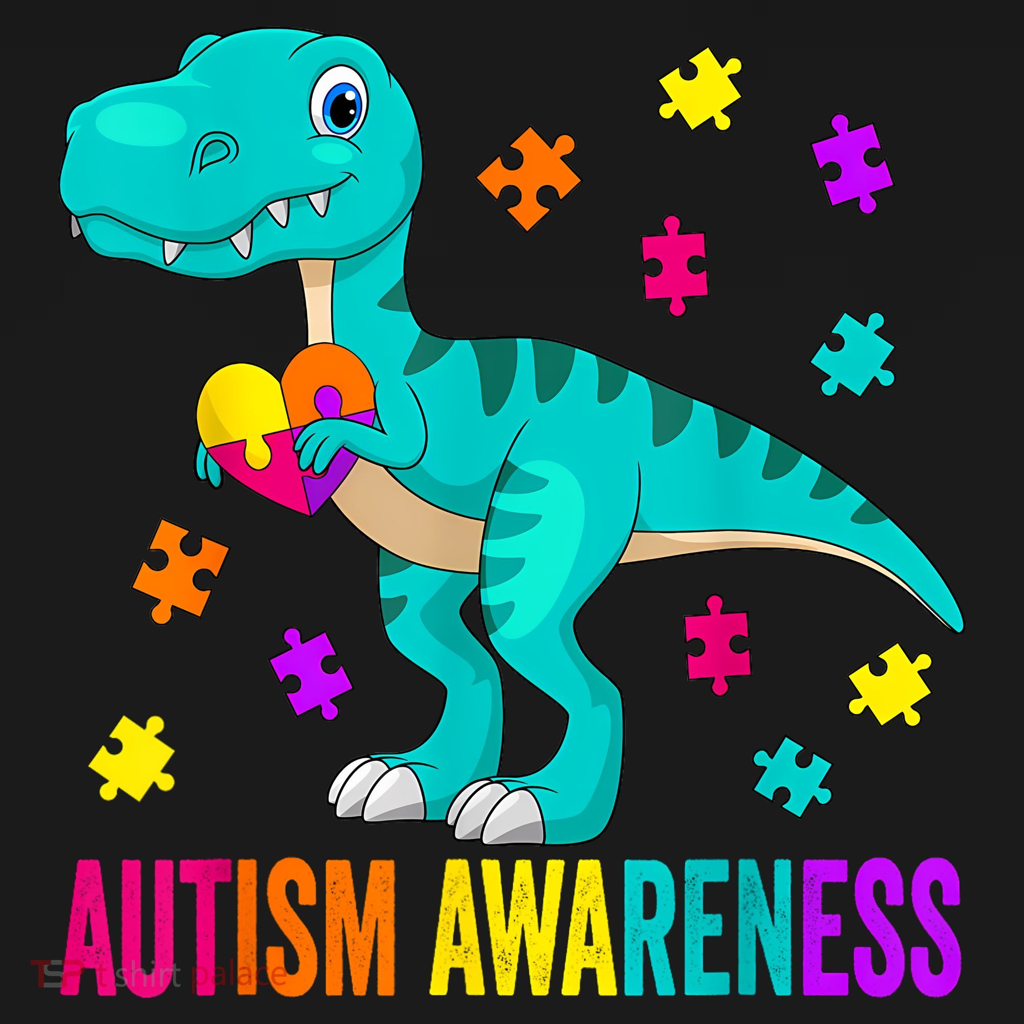 Autism Awareness Dinosaur Colorful Autism Puzzle Pieces T-Shirt
