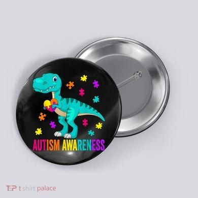 Autism Awareness Dinosaur Colorful Autism Puzzle Pieces Button