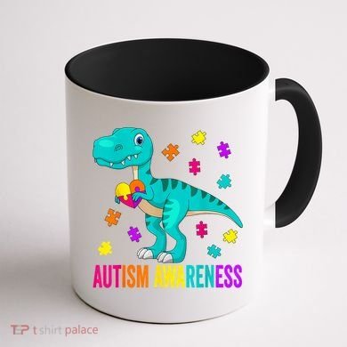 Autism Awareness Dinosaur Colorful Autism Puzzle Pieces Coffee Mug back