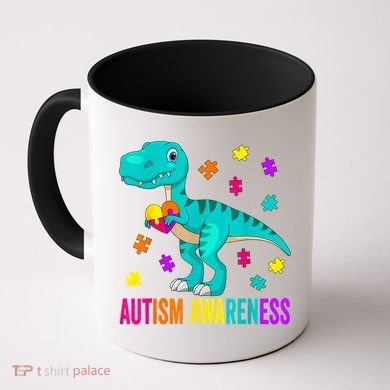 Autism Awareness Dinosaur Colorful Autism Puzzle Pieces Coffee Mug