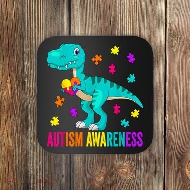 Autism Awareness Dinosaur Colorful Autism Puzzle Pieces Coaster