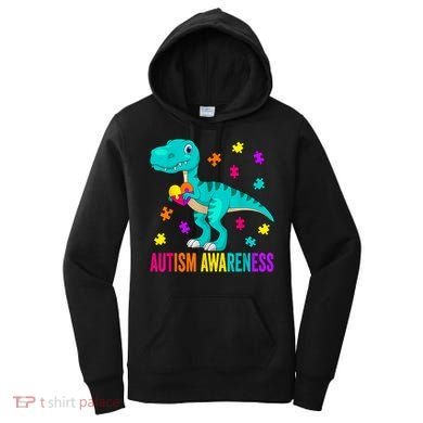 Autism Awareness Dinosaur Colorful Autism Puzzle Pieces Women's Hoodie