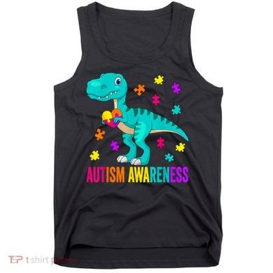 Autism Awareness Dinosaur Colorful Autism Puzzle Pieces Tank Top