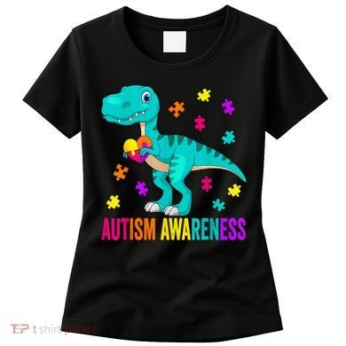 Autism Awareness Dinosaur Colorful Autism Puzzle Pieces Women's T-Shirt
