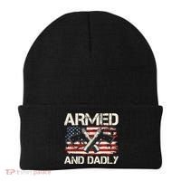 Armed And Dadly Armed And Deadly Daddy Dad Distressed USA American Flag Beanie thumb 0