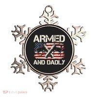 Armed And Dadly Armed And Deadly Daddy Dad Distressed USA American Flag Ornament thumb 0