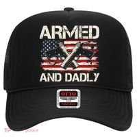 Armed And Dadly Armed And Deadly Daddy Dad Distressed USA American Flag Hat thumb 0