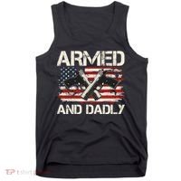 Armed And Dadly Armed And Deadly Daddy Dad Distressed USA American Flag Tank Top thumb 0