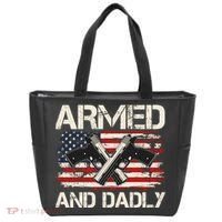 Armed And Dadly Armed And Deadly Daddy Dad Distressed USA American Flag Tote Bag thumb 0
