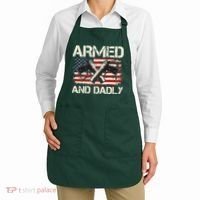 Armed And Dadly Armed And Deadly Daddy Dad Distressed USA American Flag Apron thumb 2