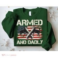 Armed And Dadly Armed And Deadly Daddy Dad Distressed USA American Flag Sweatshirt thumb 2