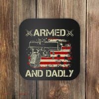 Armed And Dadly Funny Deadly Father Gift For Father's Day Coaster thumb 0