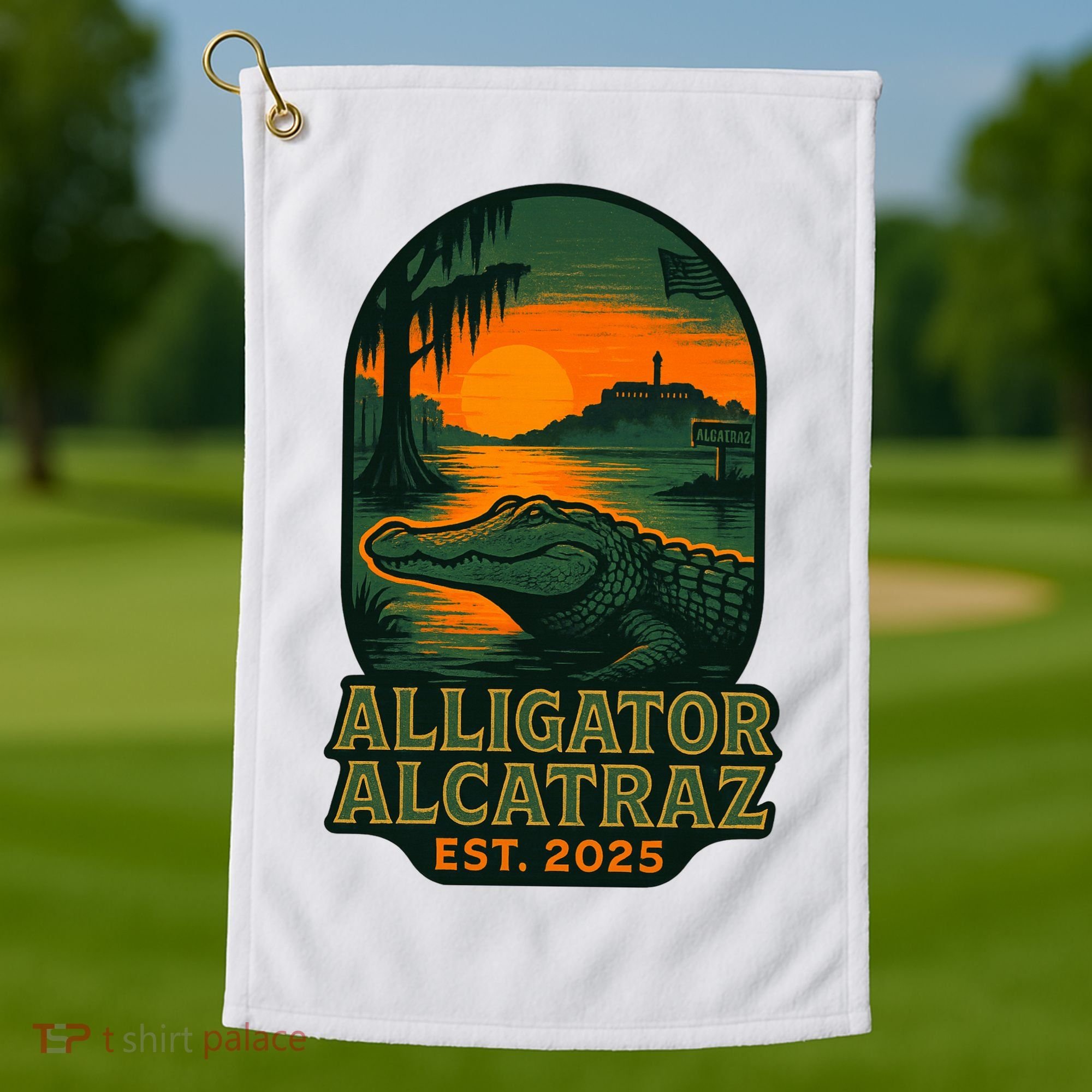 Alligator Alcatraz Est 2025 Golf Towel