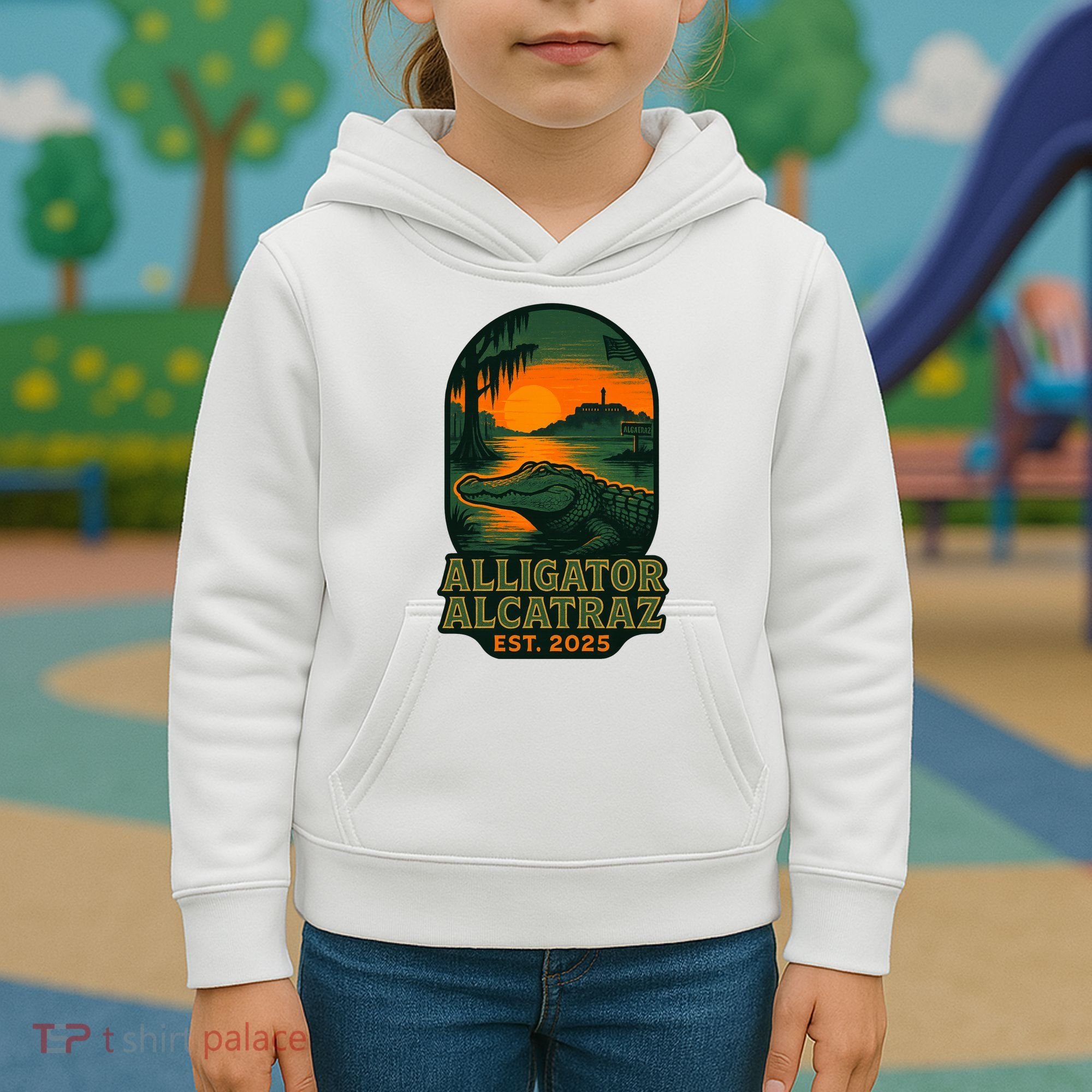 Alligator Alcatraz Est 2025 Kids Hoodie