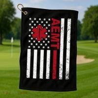 Aemt Advanced Emergency Medical Technician Usa Flag Golf Towel thumb 1