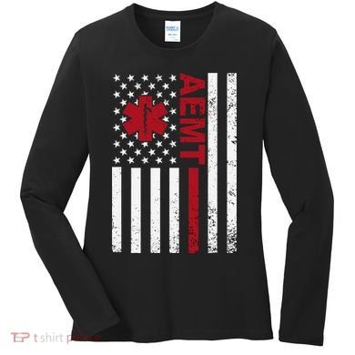 Aemt Advanced Emergency Medical Technician Usa Flag Women's Long Sleeve Shirt