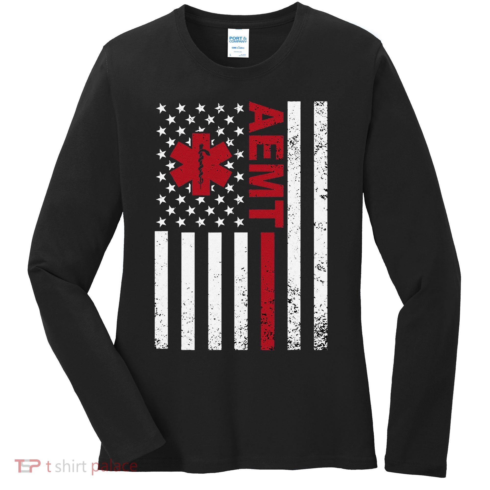Aemt Advanced Emergency Medical Technician Usa Flag Women's Long Sleeve Shirt