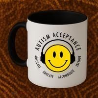 Autism Acceptance Educate Smiley Headphone Coffee Mug thumb 2