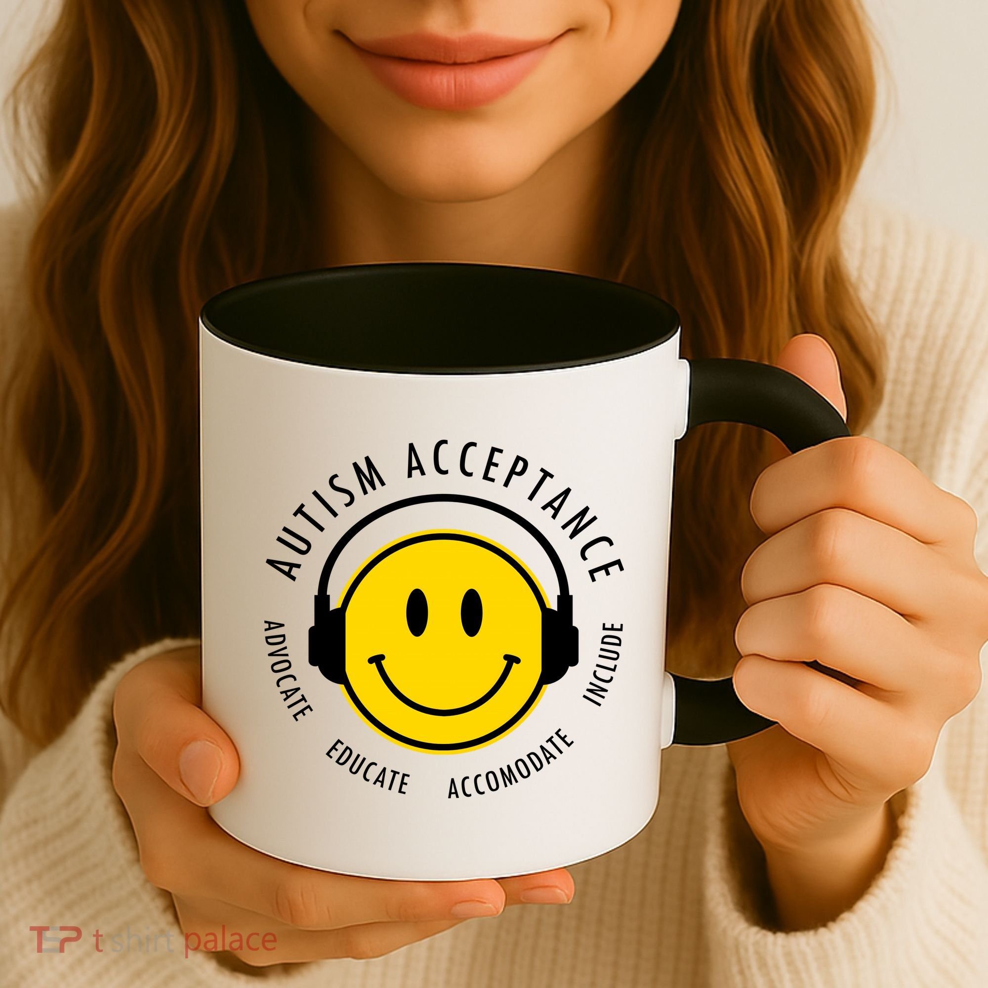 Autism Acceptance Educate Smiley Headphone Coffee Mug
