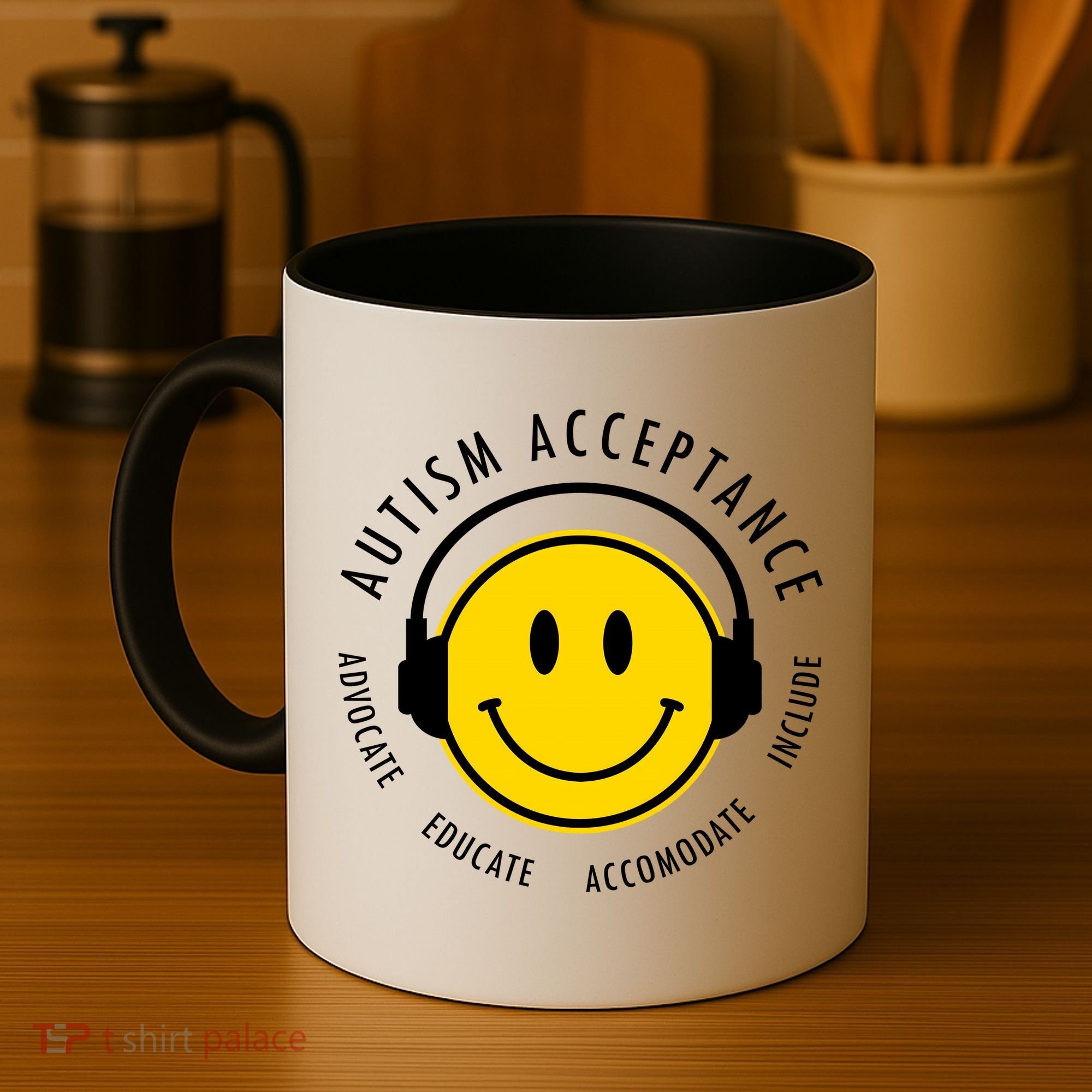 Autism Acceptance Educate Smiley Headphone Coffee Mug