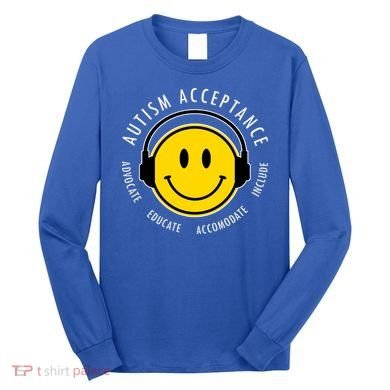 Autism Acceptance Educate Smiley Headphone Long Sleeve Shirt