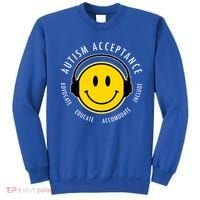 Autism Acceptance Educate Smiley Headphone Sweatshirt thumb 0